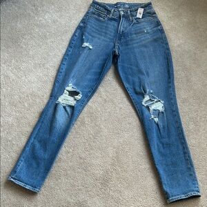 Old Navy Blue Distressed OG Curvy Straight Leg Jeans size 4